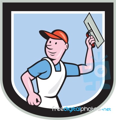 Plasterer Masonry Worker Shield Cartoon Stock Image