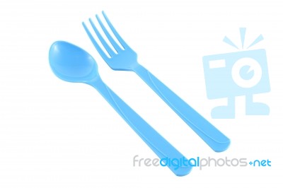 Plastic Spoon And Fork Stock Photo