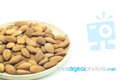 Plate Of Almond Isolated On White Background Stock Photo