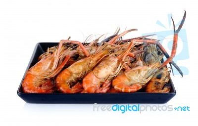 Plate Of Grilled Shrimps Isolated On The White Background Stock Photo