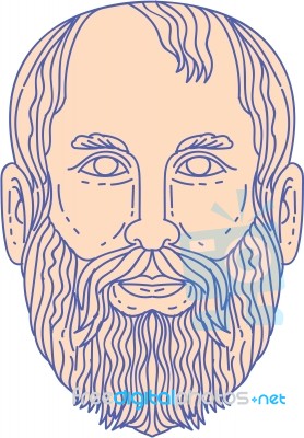 Plato Greek Philosopher Head Mono Line Stock Image