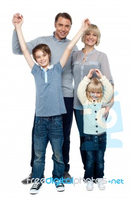 Playful Kids With Parents. Family Portrait Stock Photo