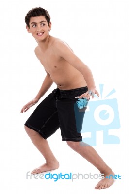 Playful Young Teenager Wearing Shorts Stock Photo