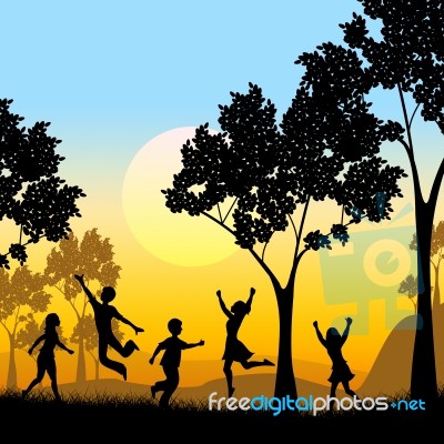 Playing Tree Represents Kids Youngsters And Childhood Stock Image