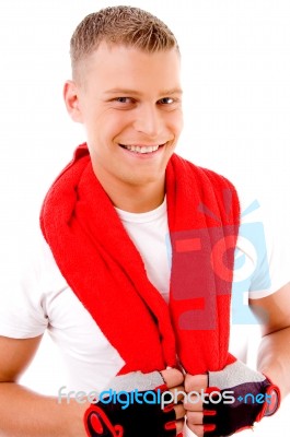 Pleased Spotive Male Looking At Camera Stock Photo