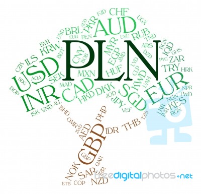 Pln Currency Shows Foreign Exchange And Coinage Stock Image