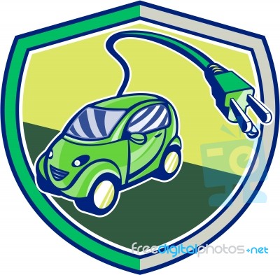 Plug-in Hybrid Electric Vehicle Retro Shield Stock Image