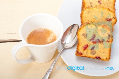 Plum Cake And Espresso Coffee Stock Photo