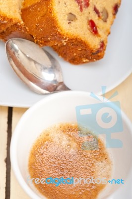 Plum Cake And Espresso Coffee Stock Photo