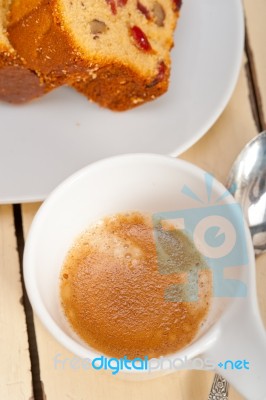 Plum Cake And Espresso Coffee Stock Photo