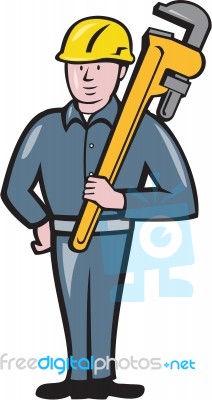 Plumber Holding Wrench Isolated Cartoon Stock Image