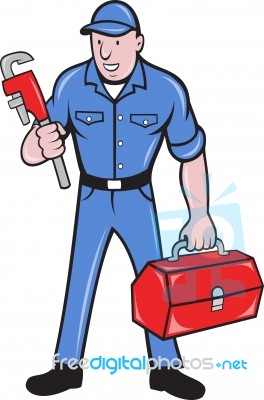 Plumber Repairman Holding Monkey Wrench Stock Image