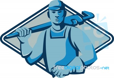 Plumber Worker Monkey Wrench Retro Stock Image