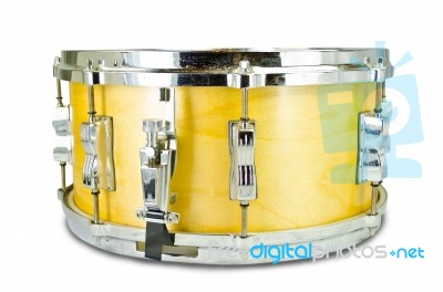 Plywood Snare Drum Isolated On White Background Stock Photo