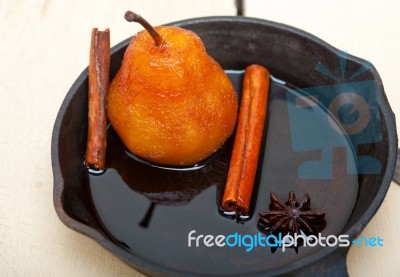 Poached Pears Delicious Home Made Recipe Stock Photo