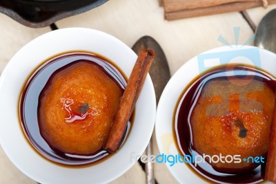 Poached Pears Delicious Home Made Recipe Stock Photo