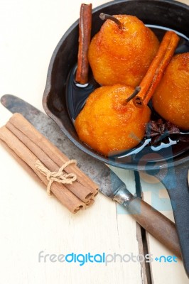 Poached Pears Delicious Home Made Recipe Stock Photo