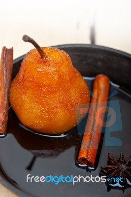 Poached Pears Delicious Home Made Recipe Stock Photo