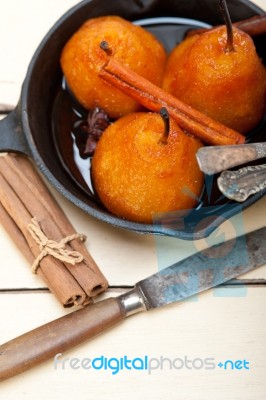 Poached Pears Delicious Home Made Recipe Stock Photo