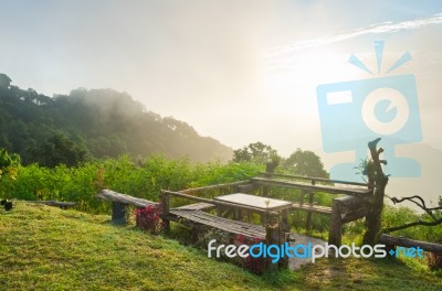 Podium For Natural View On Viewpoint Doi Ang Khang Mountai Stock Photo