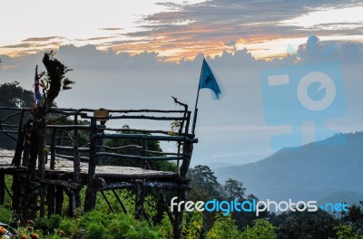 Podium For Natural View On Viewpoint Doi Ang Khang Mountains Stock Photo