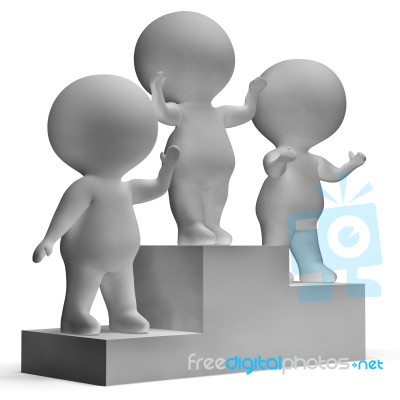 Podium With 3d Characters Showing First Place And Winning Stock Image