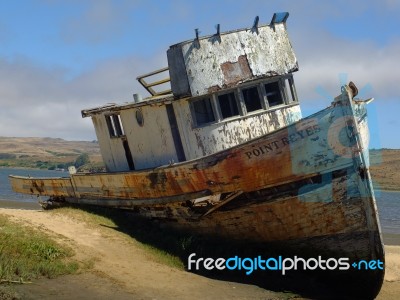 Point Reyes Beached Boat Stock Photo