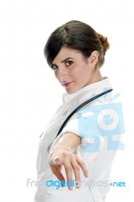 Pointing Lady Doctor Stock Photo