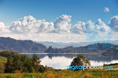 Poland Autumn Hills. Sunny October Day In Mountain Village Stock Photo