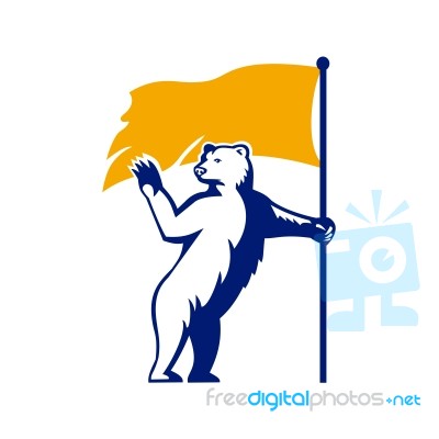 Polar Bear Holding Flag Waving Mascot Stock Image