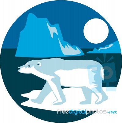 Polar Bear Iceberg Circle Retro Stock Image