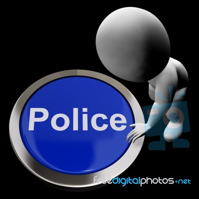 Police Button Shows Law Enforcement And Emergency Assistance Stock Image