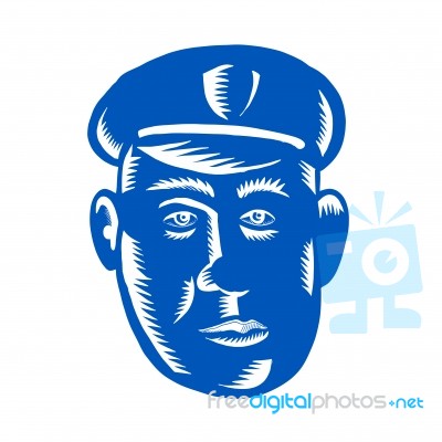 Police Officer Head Woodcut Stock Image