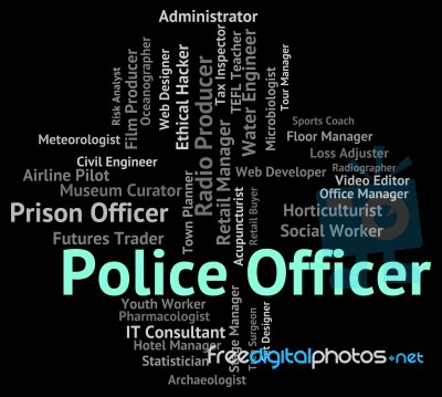 Police Officer Represents Law Enforcement And Administrator Stock Image