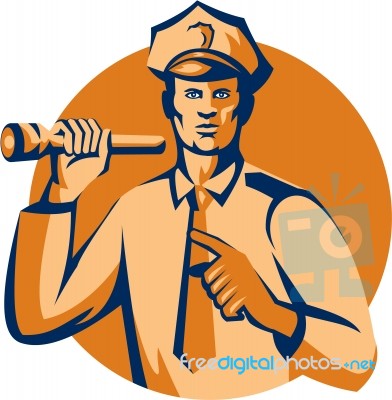 Policeman Flashlight Torch Pointing Retro Stock Image