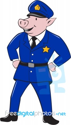 Policeman Pig Sheriff Cartoon Stock Image