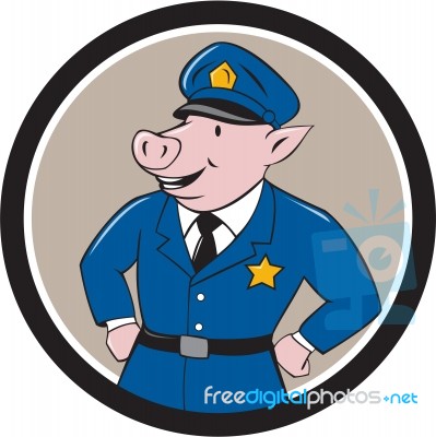 Policeman Pig Sheriff Circle Cartoon Stock Image