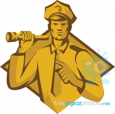 Policeman Police Officer Flashlight Retro Stock Image