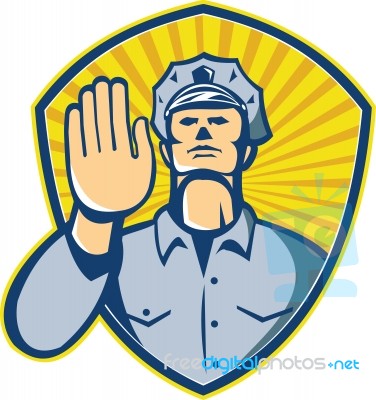 Policeman Police Officer Hand Stop Shield Stock Image