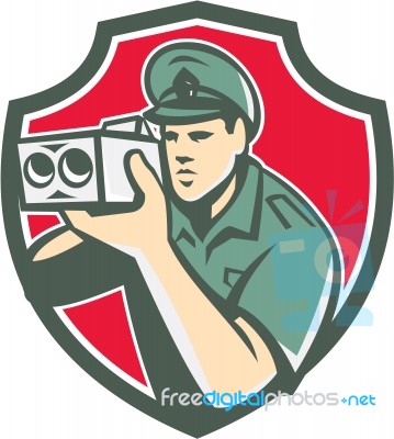 Policeman Speed Camera Shield Retro Stock Image