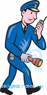 Policeman Torch Radio Cartoon Stock Image