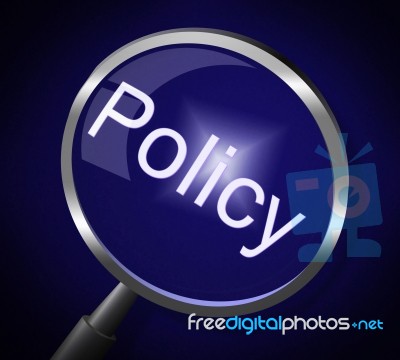 Policy Magnifier Shows Documentation Legal And Procedure Stock Image