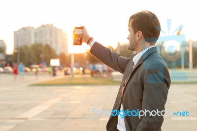 Politician In Front Of Parliament Stock Photo