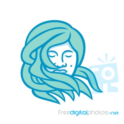 Polynesian Woman Flowing Hair Mascot Stock Image