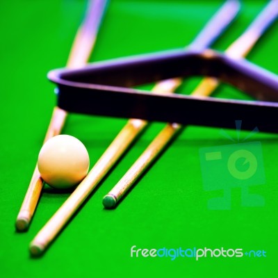 Pool Game On Green Table Stock Photo