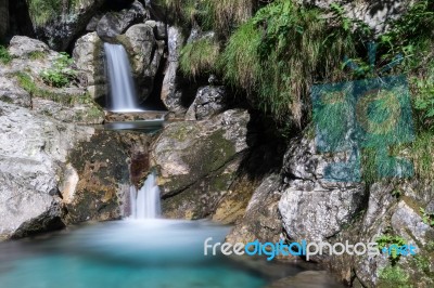 Pool Of Horses At Val Vertova Lombardy Near Bergamo In Italy Stock Photo