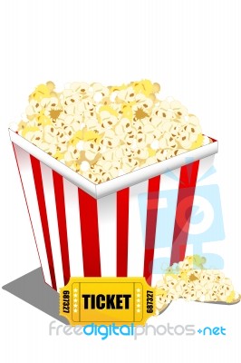 Pop Corn With Ticket Stock Image