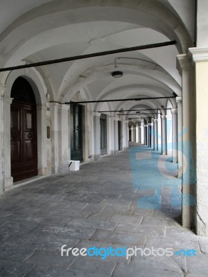 Porch In The Streets Of Sarzana, Italy Stock Photo