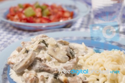 Pork Beef Stroganoff With Mushrooms Stock Photo