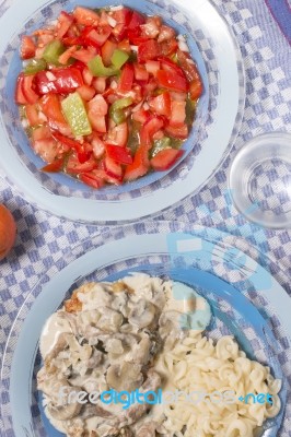 Pork Beef Stroganoff With Mushrooms Stock Photo